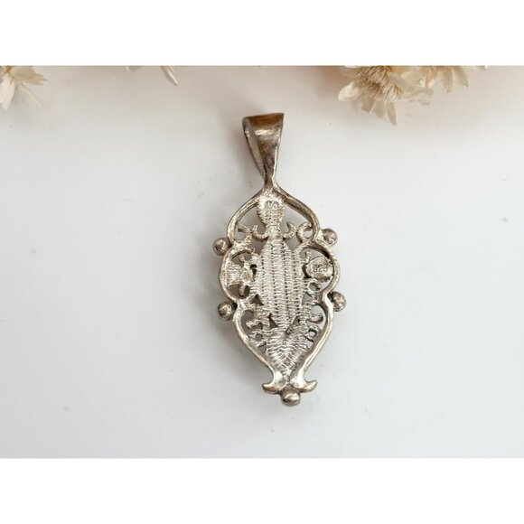 Art Deco Black Onyx Sterling Silver Modernist Marcasite 925 Vintage Pendant - Picture 3 of 8